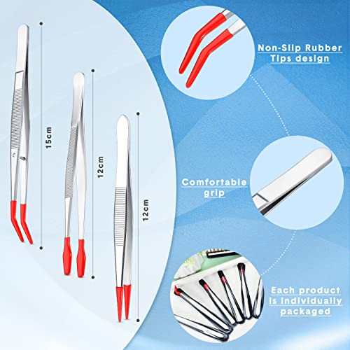 Mixweer 6 Pcs Rubber Long Tipped Tweezer Set for Jewelry Making Soft PVC Rubber Coated Tip Bent and Straight Flat Tip Precision Tweezer for Craft Bead Jewelry Stamps Industrial