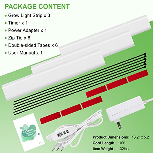FOXGARDEN Grow Light, Full Spectrum Plant Light Strip for Indoor Plants, 288 LED Bright Grow Lamp with Auto On/Off Timer 4/8/12H, 3 Switch Modes, 10 Dimmable Brightness, 3 Packs - color: Tri Heads