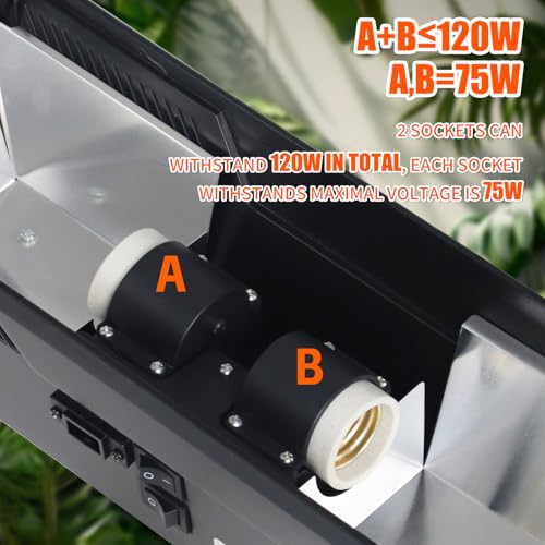 Dual Reptile Light Fixture Reptile Heat Lamp Fixture with Separate Switches Fit,150W Max - E26 Socket for Heat & UVB Lamps, Heat Bulb for Reptile Glass Terrariums