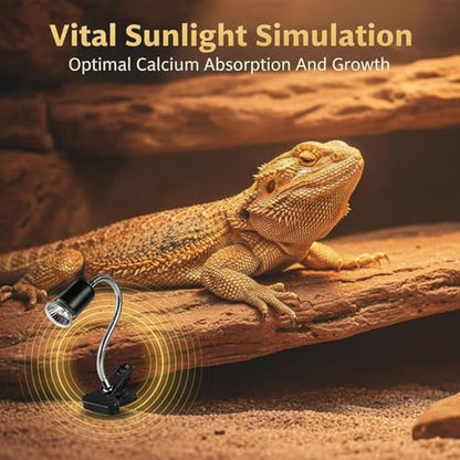 Black Reptile Heat Lamp with 13.8 in Flexible Gooseneck, Timed Dimming Switch, Sturdy Plastic Clip, US Connector, for Lizards, Turtles, Tortoises, Other Pet Reptiles