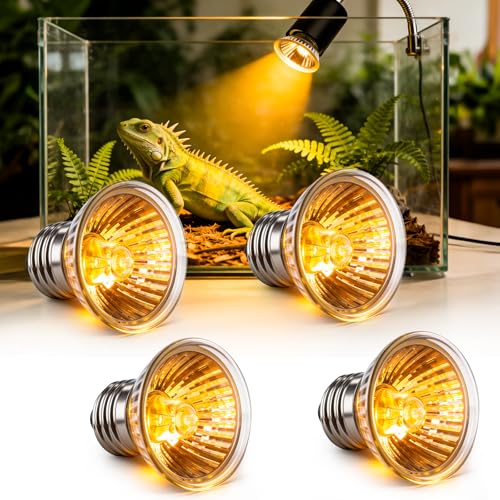 50W UVA UVB Reptile Light Bulb Heat Lamp Bulbs E26 Heat lamp for Reptiles Amphibian Tanks Terrariums Fit for Turtle Lizard Snake Pack of 4