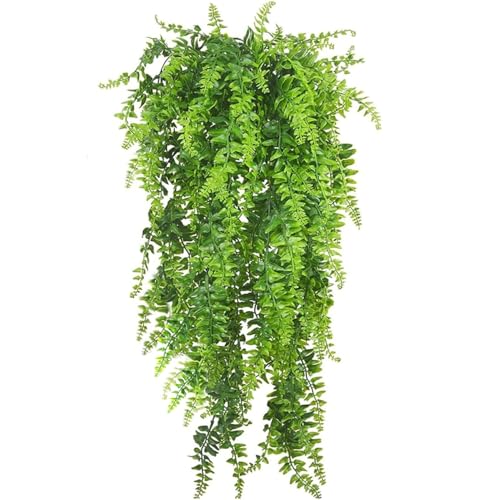 CATTREE Artificial Boston Hanging Vines Plants Fake Fern Ivy Faux UV Resistant Greenery Faux Vine Leaves Rattan for Outdoor Indoor Decor Wall Hanging Baskets Wedding Party Garland Decorations 2 Pack - color: Boston Fern Vines/ 2 Pack