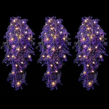 Mudder 3 Packs LED Artificial Hanging Plants, 3.6 ft Fake Hanging Plant, Ivy Vine Fake Leaves Greeny Chain Wall Home Room Garden Wedding Garland Outside Decor (Basket Not Included) (Purple Vine) - color: Purple Vine
