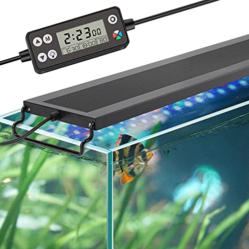 hygger Auto On Off LED Aquarium Light, Full Spectrum Fish Tank Light with LCD Monitor, 24/7 Lighting Cycle, 7 Colors, Adjustable Timer, IP68 Waterproof, 3 Modes for 18"-24" Freshwater Planted Tank - size: 18W (for 18-24 inch tank)