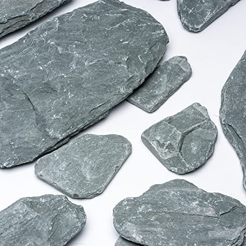 Natural Slate Stone for Aquariums, Fish Tanks, Terrariums, Aquascaping and Amphibian Enclosures, Mix of Small to Large Size Rocks - by SubstateSource (5 Pounds, Gray River)