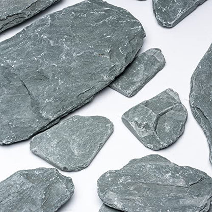Natural Slate Stone for Aquariums, Fish Tanks, Terrariums, Aquascaping and Amphibian Enclosures, Mix of Small to Large Size Rocks - by SubstateSource (5 Pounds, Gray River)