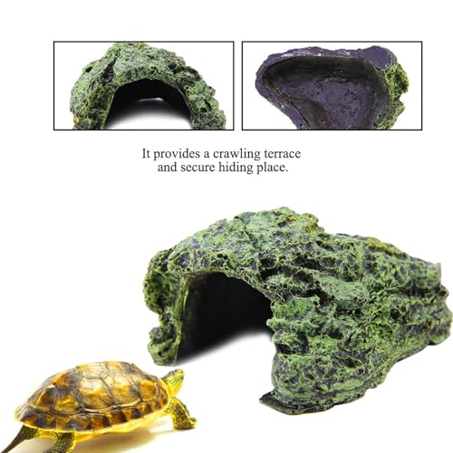 Reptile Hideout, Terrarium Decor Resin Reptile Rock Cave Turtle Basking Platform Aquarium Habitat Decoration Tank Accessories for Lizards Gecko Fish Turtles Snakes Frogs
