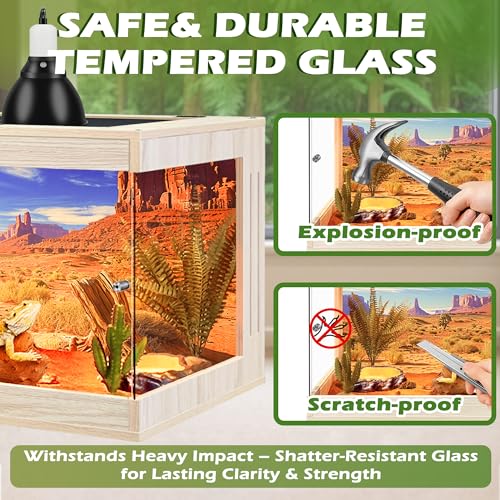 Royxen Bearded Dragon Tank, 82 Gallons Tempered Glass Reptile Terrarium with Metal Mesh Top, 3-Side Clear Anti-Scratch Glass Lizard Tank for Reptile Habitat (Oak, 48" Length) - color: Oak, size: 82Gal,48x20x20inch