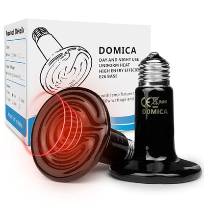 DOMICA 150W 2 Pack Reptile Heat Bulb, Beared Dragon Ceramic Heat Emitter, E26 No Light Night Use Heater Bulbs for Turtle, Lizard, Snake, Amphibians, Pet Brooder Coop Chicken (150W-Large Tank) - color: 150w-large Tank
