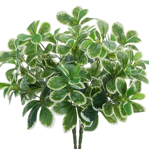 GTIDEA Artificial Shrubs Silk Green Greenery Outdoors Faux Plants Real Touch Green Leaves with Stems Fake Bushes Schefflera for Home Decor Indoor Garden Front Proch Office Table Wall Decor 2pcs - color: White Green