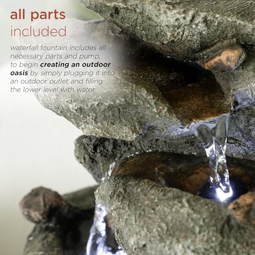 Alpine Corporation TZL154 14" Indoor Tabletop Rainforest Rock Water Fountain with LED Lights, Tiered Desktop Fountain for Home and Office Décor, Gray - style: Rock Water w/ LED's