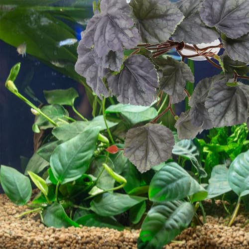 PRETYZOOM Artificial Reptile Terrarium Plants Hanging Fake Aquarium Leaf Pendant with Suction Cup 23-Leaf Dual-Tone Begonia for Amphibian Environment Decoration