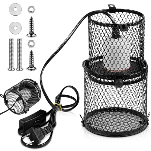 VIHOSE Retractable Reptile Heat Lamp Holder, Ceramic Heat Emitter Lamp-Cage with Adjustable Anti-Scald Mesh Cage Heating Lamp Stand for Pet Amphibian Snake Lizard Frog Chick, Without Bulb(White) - color: White