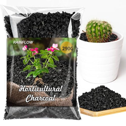 RAINFLOW Horticultural Charcoal for Plants - 290G Natural Earth Regulated Supplement for Potting Soil Indoor Plants, 3-5mm Succulent Soil, Organic Biochar, Paphiopedilum, Bonsai