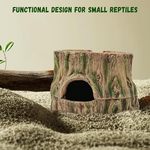 3 in 1 Reptile Hide Cave,Lizard Humid Hideout with Detachable Base and Clay Water Dish,Essential Reptile Terrarium Tank Accessories Decor for Leopard Geckos, Crested Geckos, Snakes, Crabs