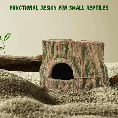 3 in 1 Reptile Hide Cave,Lizard Humid Hideout with Detachable Base and Clay Water Dish,Essential Reptile Terrarium Tank Accessories Decor for Leopard Geckos, Crested Geckos, Snakes, Crabs
