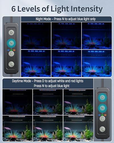 Pawfly 14W Aquarium LED Light for 18 to 24 Inch Extendable Fish Tank Light with Full Spectrum Brilliant White Blue Red Lights with Daytime & Night Modes Timer Auto On/Off Adjustable Brightness - color: Basic with Timer, size: 18"-24"