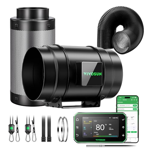 VIVOSUN Smart Air Filtration PRO G8 Kit 8", AeroZesh G8 Inline Duct Fan w/GrowHub E42A+ Temp. Humidity WiFi-Controller, Carbon Filter & Ducting, Cooling & Ventilation System for Grow Tent, Hydroponics - size: 8" Basic