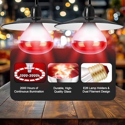 250W R40 Red Heat Lamp Bulbs (4-Pack), Infrared Heat Bulbs, Infrared Therapy Bulbs for Bathroom, Sauna, Pets & Chickens, 2,000 Hour Rated, E26 Base - color: Red