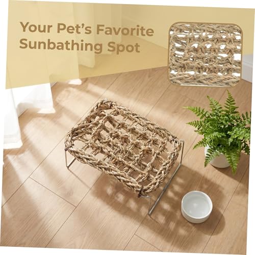 Happyyami Bearded Dragon Lounger and Reptile Hammock Bed with Natural Seagrass Mat, Metal Leg Climbing Platform for Terrarium Basking, Suitable for Leopard Gecko and Lizard Habitat