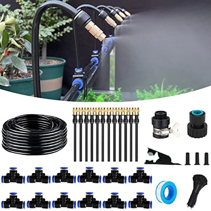 50FT Drip Irrigation Kit, Automatic Garden Watering System with Tool-Free Quick Connectors, 360° Bending Drippers & Copper Misting Nozzles for Greenhouse, Patio, Lawn & Vegetable Garden. (15M) - size: 15M