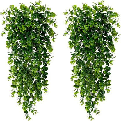 4 Pack Artificial Eucalyptus Hanging Plants 30 Inches UV Resistant Plastic Decor for Indoor Outdoor Walls, Weddings, Patios, Porches