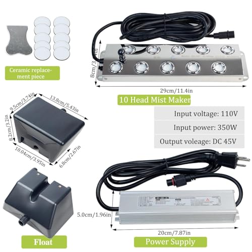10 Head Ultrasonic Mist Maker Fogger Machine (7000ml/H), Industrial Humidifier Fog Machine 110V 350W, Ultrasonic Mister with Floats for Halloween Atmosphere Vegetable Preservation Landscape - size: 10 Head