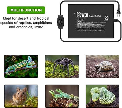 iPower 6 by 8 Inch Reptile Heating Pad with Temperature Adjustable Controller Knob, Under Tank Warmer Terrarium Heat Mat for Reptiles and Amphibians - size: 6 X 8 Inch