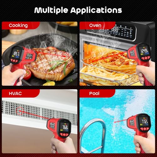 Infrared Thermometer Gun,SQECH Laser Thermometer Gun -58℉～1112℉(-50℃～600℃),Non-Contact Temperature Gun with Adjustable Emissivity&Color Backlight for Cooking, Pizza Oven,BBQ,Fridge,Engine,HVAC(Red) - color: Red(-58℉～1112℉)