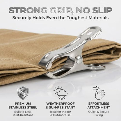 RAINFLOW 50 PCS Garden Clips - Stainless Steel Greenhouse Clamps,Grip Strong Heavy Duty Metal Greenhouse Supplies,Garden Clips for Netting, Hoops,Shade Cloth,Plant Cover