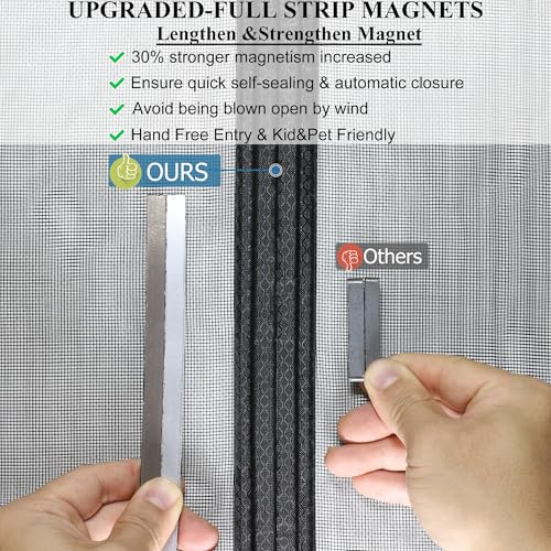 Mpmedo Magnetic Screen Door Upgraded-Model Full Strip Magnets,Fiberglass Heavy Duty Mesh Magnetic Door Screen,Full Frame Seal Retractable Mesh Insect Screens not of Metal - size: Fit Door Size To 34"x 82"