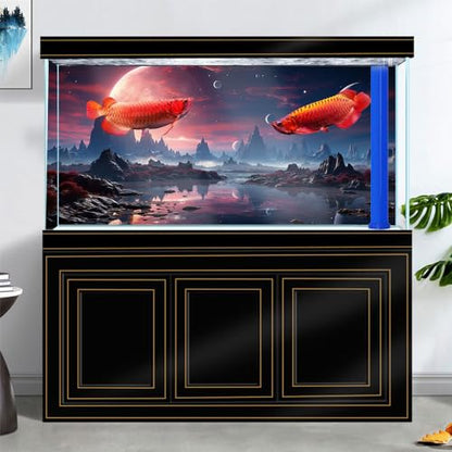 36X18IN Cosmic Spaceterrarium Background, Cool Parallel Space Themed Aquarium Reptile Habitat Background, Red Moon Aquarium Background with 10EVA Double-Sided Tape - color: space01, size: 36X18in/90X45cm
