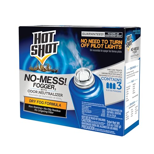 Hot Shot No-Mess! Fogger With Odor Neutralizer 3 Count-1.2 Ounce Cans, Kills Hidden Bugs, No Need To Turn Off Pilot Lights - size: 1 Pack, style: Dry Fog Formula