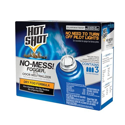 Hot Shot No-Mess! Fogger With Odor Neutralizer 3 Count-1.2 Ounce Cans, Kills Hidden Bugs, No Need To Turn Off Pilot Lights - size: 1 Pack, style: Dry Fog Formula