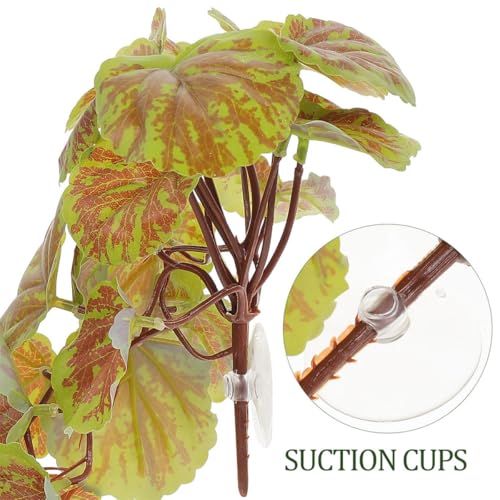 Cabilock Artificial Hanging Reptile Plant Ornament with Suction Cups, 23 Green Begonia Leaves Simulated Terrarium Decor for Amphibian Habitat and Lizard Tank