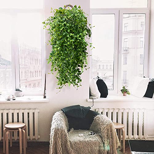 CLONG 2pcs Artificial Hanging Plants 32-in Fake Hanging Plant Fake Ivy Vine Outdoor UV Resistant Plastic Plants (Ivy) - color: Ivy
