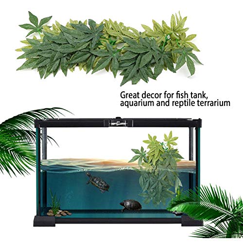 Yosooo Artificial Plants Fake Leaves Plastic Green Grass with Sucker for Aquarium Fish Tank Reptile Terrarium Habitat Box Cage Terrarium Ornaments Outside Home Garden Eco-Friendly Decor(50cm/19.69in) - size: 50cm/19.69in