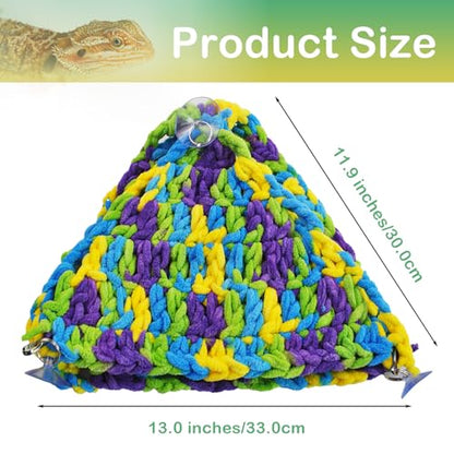 kathson Soft Bearded Dragon Hammock Double-Layered Reptiles Hammock Swing Hanging Bed with 6 Pcs Suction Cups & Hooks Tank Accessories Hammocks for Small Lizard Leopard Gecko Chameleon(Triangular) - color: Green