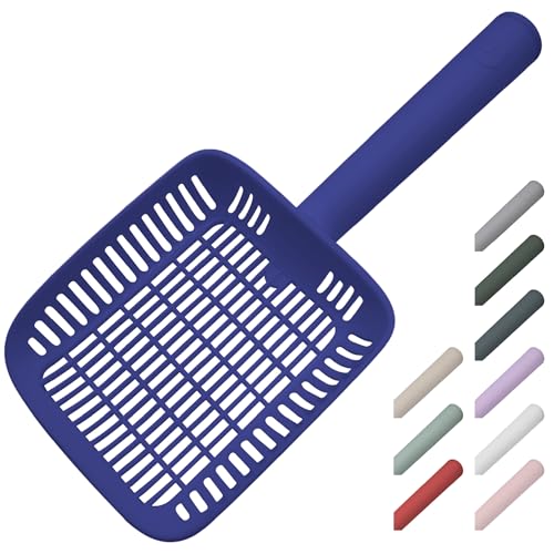 TypeC Cat Litter Scoop - Small Holes (0.11in) Big Size Scooper - Long Handle & Easy Cleaning - Hanger for Litter Box - color: BLUE