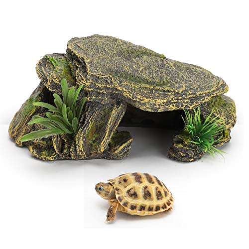 Reptile Rock Hide Cave, Reptile Hideout Cave, Small Aquarium Habitat Decor Rock Tortoise Hideout for Lizards, Turtles, Reptiles, Amphibians, Fish, Resin Rock Hides Habitat Decor