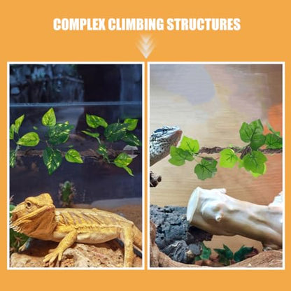 CALLARON Artificial Reptile Vines Flexible Plastic Jungle Climbing Branches 2pcs with Suction Cups Decorative Green Plants for Lizards and Snakes for Terrarium and Reptile Tank