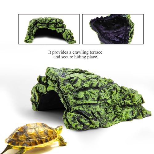 Reptile Hide Cave Resin Rock Shelter Hideout Basking Platform Decor, Natural Safe Climbing Resting Spot for Terrarium Aquarium Brown Medium 4.7 x 4.3 x 2.4 in 1 Pack