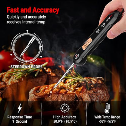 TempPro Digital Instant Read Meat Thermometer for Grilling Waterproof Kitchen Food Thermometer with Calibration Backlight Baking Bread Candy Thermometer Cooking Tools Utensils (Previously ThermoPro) - color: Pitch black