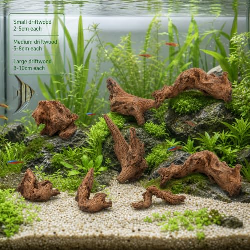9PCS Driftwood for Aquarium, Aquarium Driftwood, Driftwood for Fishtank Natural Piece for Fish Tank Decoration, Reptile Habitat, or Terrarium