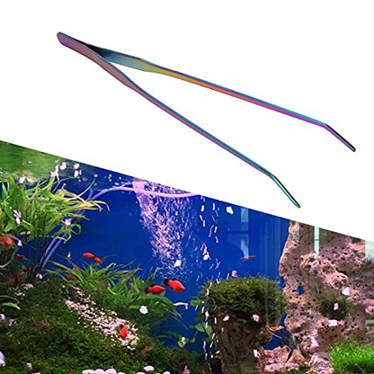 Aquarium Tweezers,27cm Long Multipurpose Tongs Stainless Steel Fish Long Tweezers Planted Tongs Feeding Tools for Kitchen Reptiles (27cm bent clip) - size: 27cm bent clip