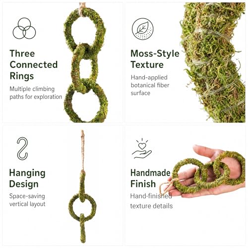 Hermit Crab Climbing Toy, Hanging Moss Climbing Rings for Hermit Crab Tank Accessories, 11 in Crabitat Decor with Rope, Textured Hermit Crab Climbing Accessory for Small Hermit Crabs