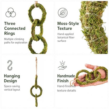 Hermit Crab Climbing Toy, Hanging Moss Climbing Rings for Hermit Crab Tank Accessories, 11 in Crabitat Decor with Rope, Textured Hermit Crab Climbing Accessory for Small Hermit Crabs