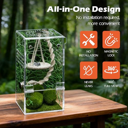 AZV Jumping Spider Enclosure Escape Proof Praying Mantis Habitat Arboreal Tarantula Terrarium with Magnetic Opening Door Baby Spider House Fully Transparent Acrylic Reptile Tank Insect Cage Bug Cribs - size: Small
