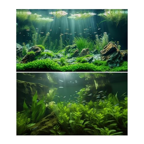 2 Packs Underwater Aquarium Background Lush Green Aquatic Plants Fish Tank Background Undersea Stone with Moss Tropical Reptile Tank Backgrounds Under The Sea World Aquarium Backgrounds 30x18in - color: Dark Green, size: 30(W)x18(H)in
