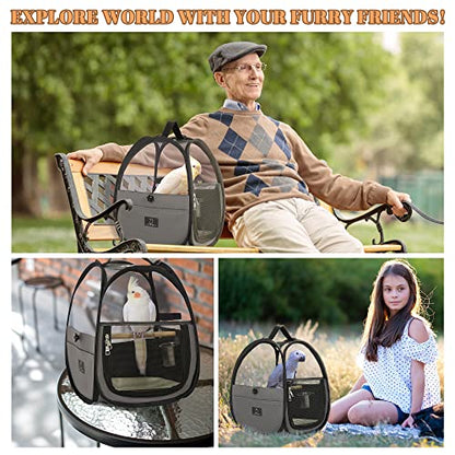 Bird Carrier for Travel with Clear Windows, Breathable Safe Fabric, Lightweight Small Bird Cage with Tray, Stand and Feeder, Portable Pet Bag for Parrot, Vet Visit, Outdoor, Small Animals